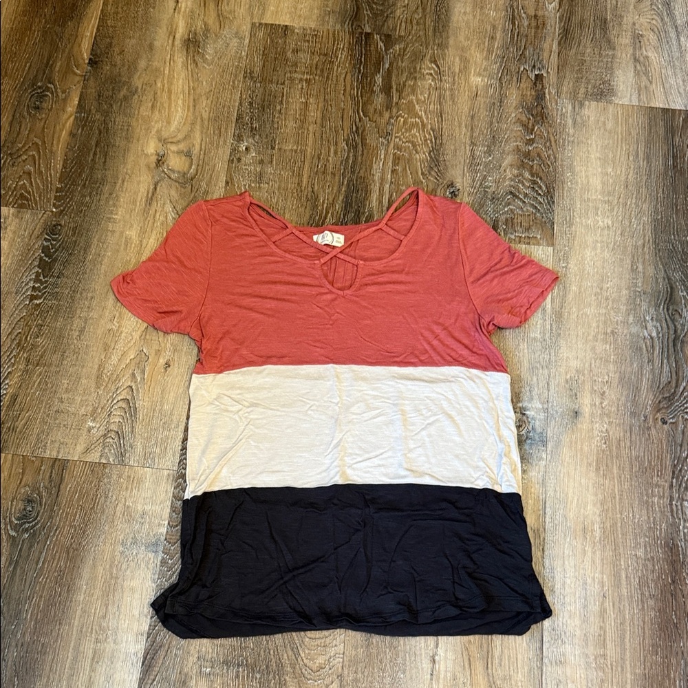 Maurice's Trendy Women's Colorblock Tee - Coral, White, and Navy
